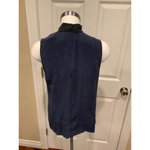 Equipment Femme 100% Silk Blue Sleeveless Silk Tie-Neck Bow Top Size S - Picture 4 of 5